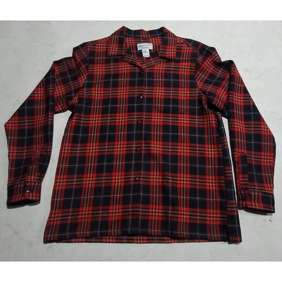 Pendleton 100% Virgin Wool Woman's Red Black Plaid Medium Vintage 90s EUC VTG - Picture 1 of 15
